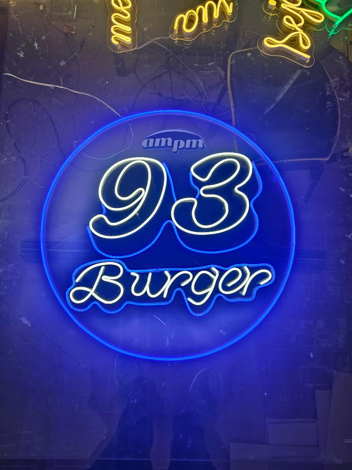 Neon azul redondo de hamburgueria