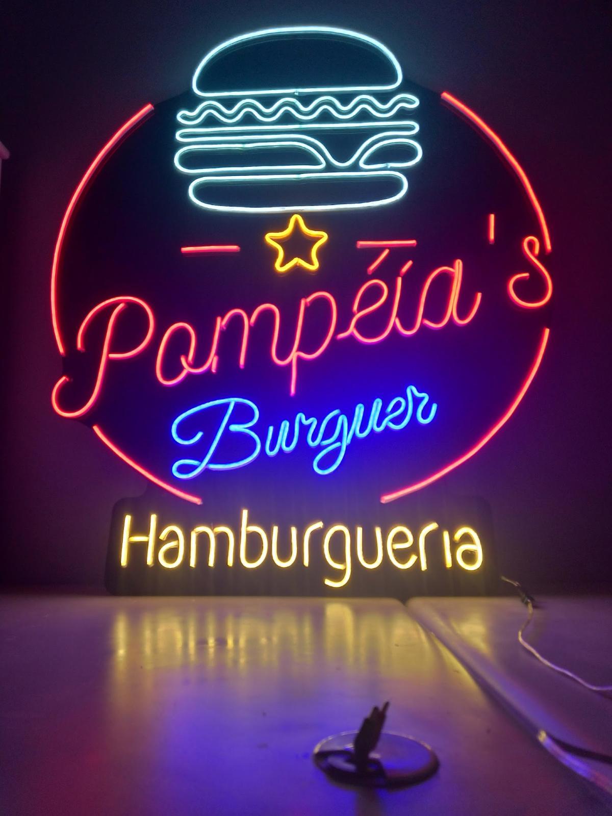 Neon redondo de hamburgueria com hambúrguer e estrela